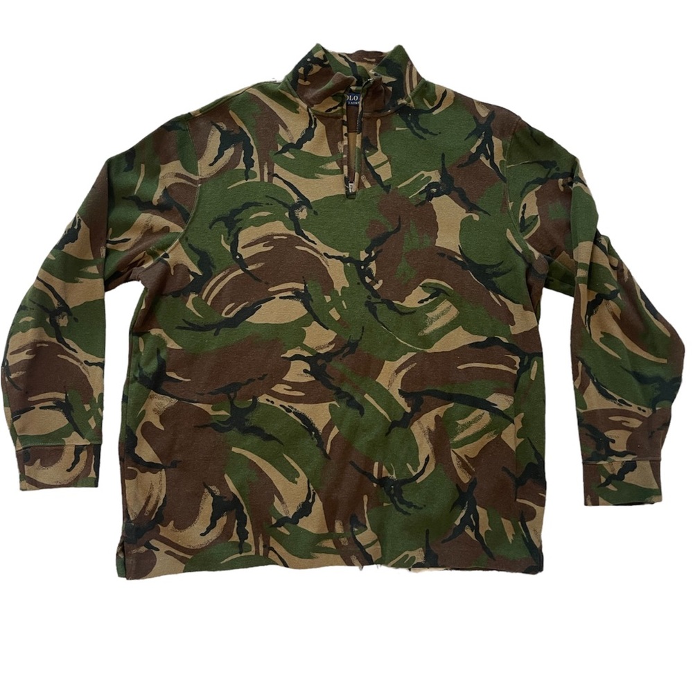 Polo Ralph Lauren Camouflage Quarter-Zip Mens Knit Pullover Camo Sweater